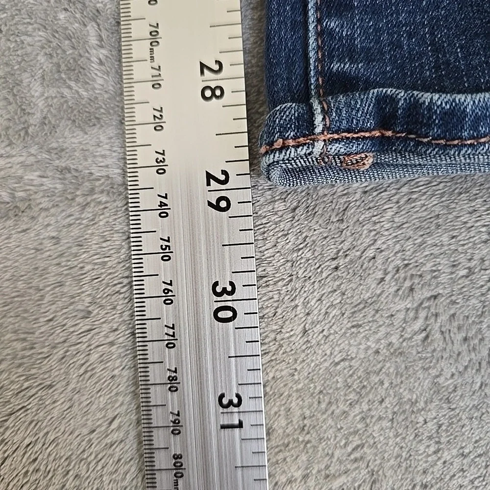 American Eagle Jeans Womens 8 Blue Kick Boot Long Dark Wash Super Stretch Flare - Picture 7 of 10